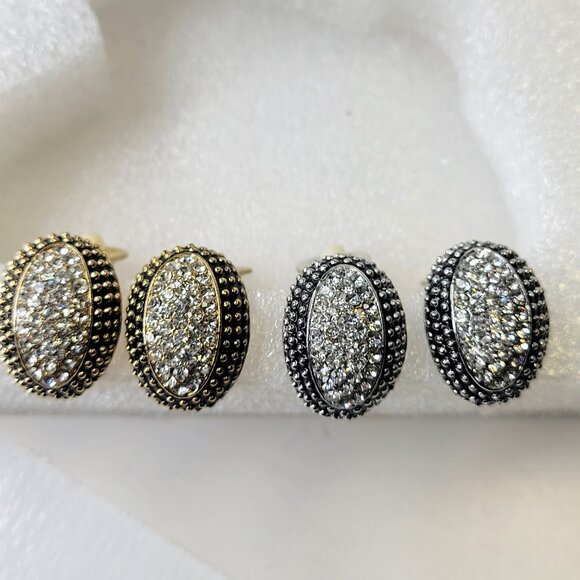 Gold and Crystal Clip On earrings - Picture 6 of 7